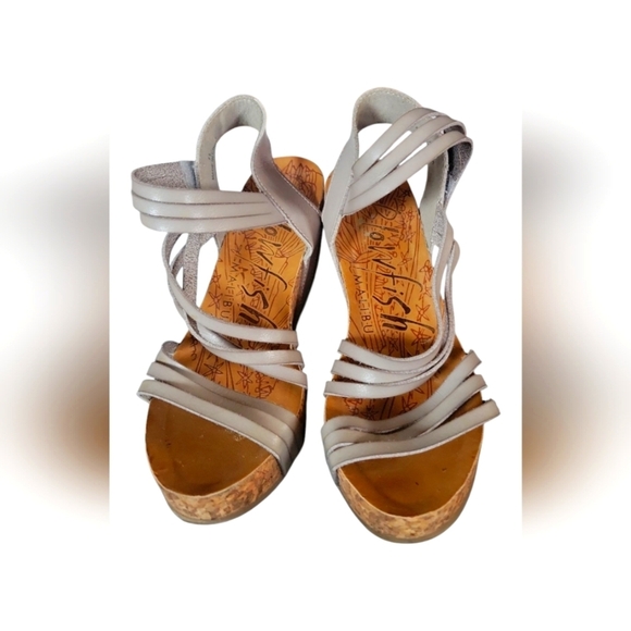 Blowfish Malibu Women's Taupe Strappy Wedge Cork Sandals Sz 7 1/2 - Picture 9 of 9
